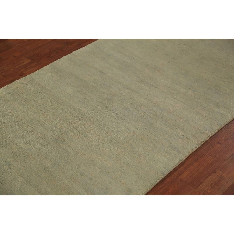 Light Green Modern Gabbeh Runner Rug Handmade Wool Carpet - 3'0" x 9'10"
