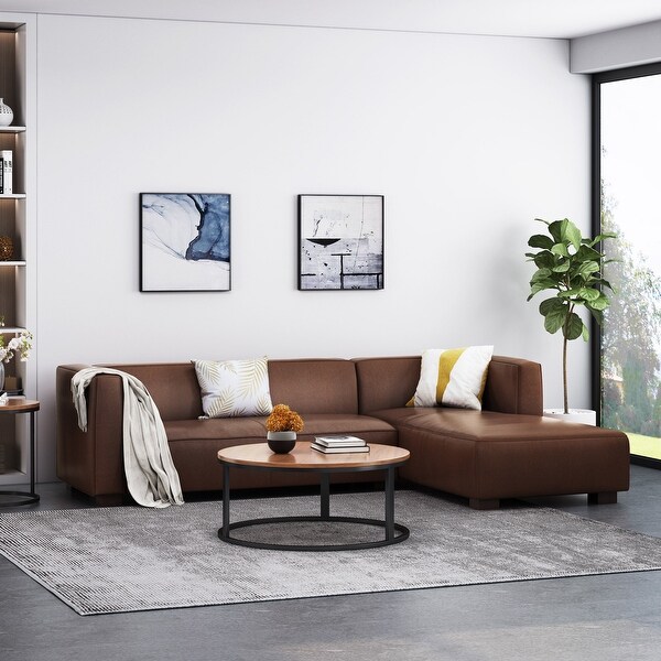 Goyette Faux Leather 3 Seater Sofa with Chaise Lounge by Christopher Knight Home On Sale Bed Bath Beyond 35325569