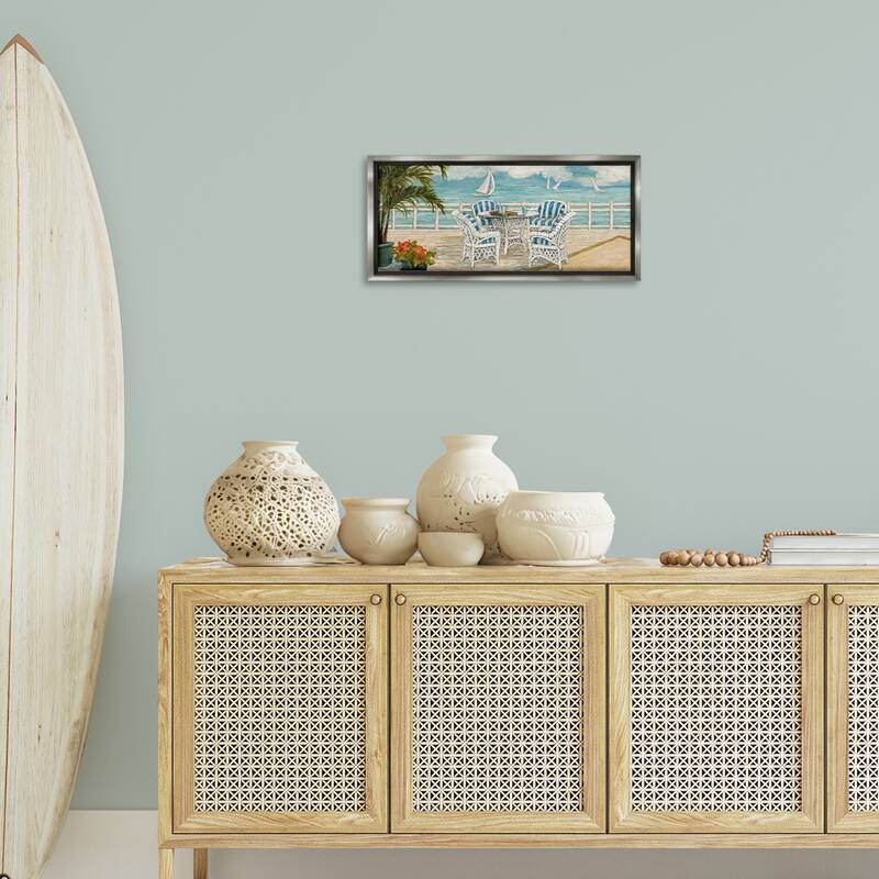 Stupell Summer Beach View Deck Framed Floater Canvas Wall Art Design By Charlene Olson