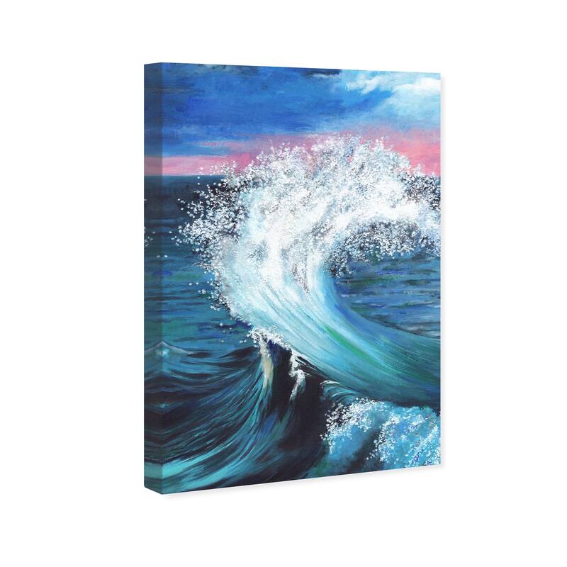 Wynwood Studio Canvas Sports and Teams Doll Memories - Big Wave Blue and Pastel Pink Nautical & Coastal Wall Art Canvas Print