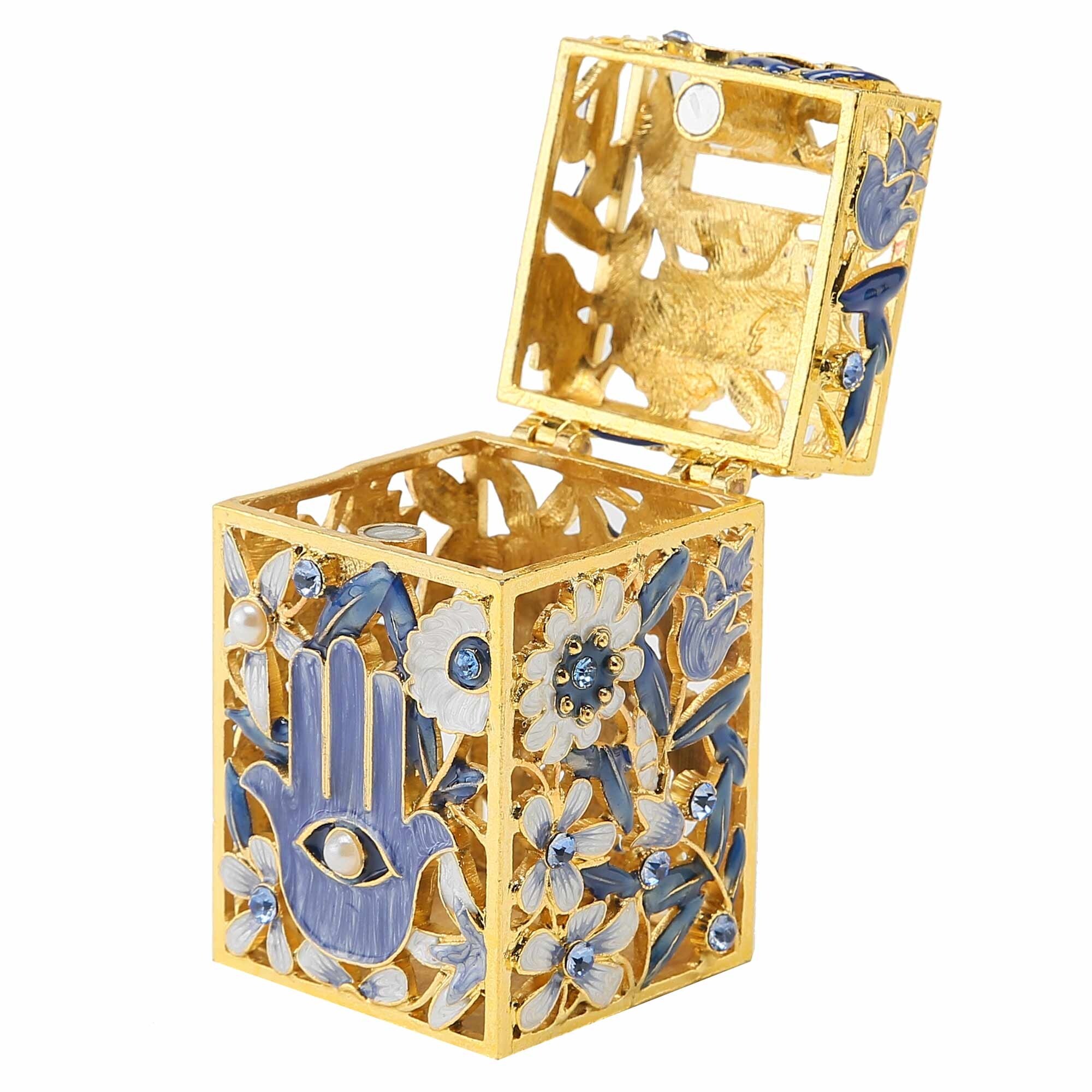 Matashi Hand-Painted Enamel Tzedakah Charity Box Embellished w