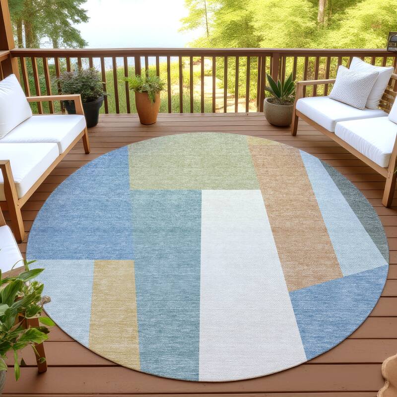 Machine Washable Indoor/ Outdoor Contemporary Jolie Chantille Rug - Blue - 8' x 8'