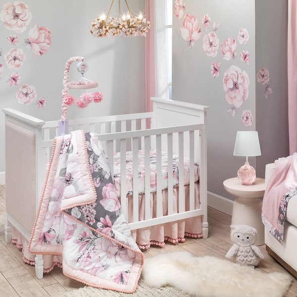 slide 2 of 10, Lambs & Ivy Signature Botanical Baby Watercolor Floral 4-Piece Crib Bedding Set