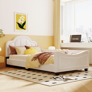 Low-Profile Platform Bed Grounded Bed in Velvet Frame - Twin - Beige