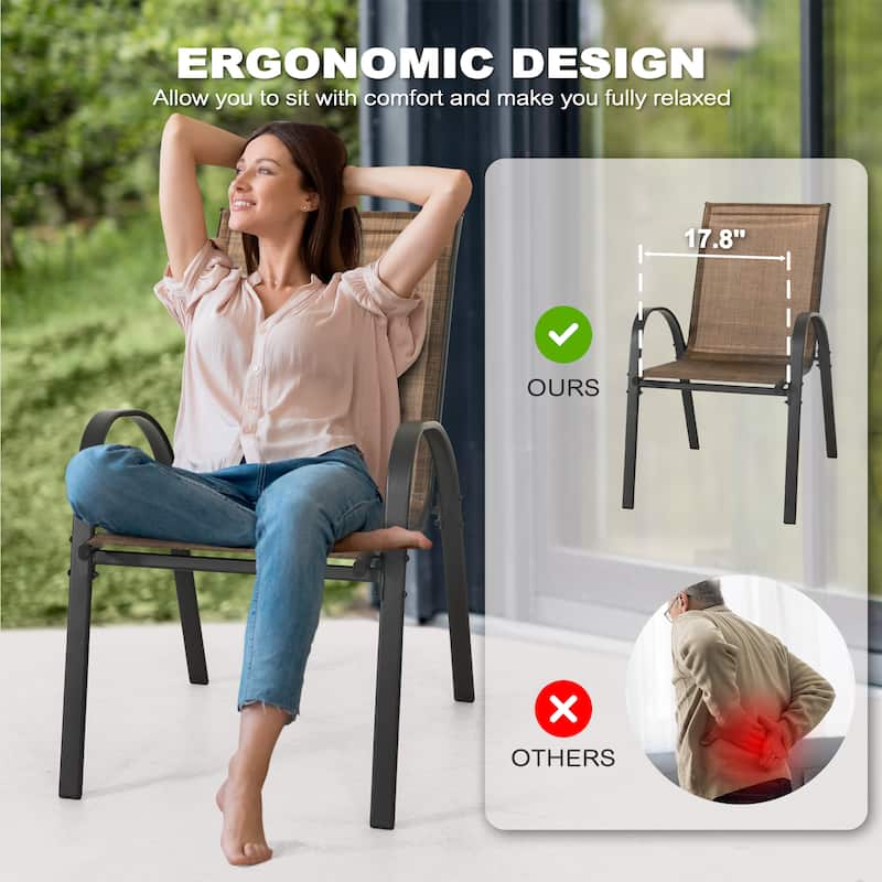 5-Piece Outdoor Dining Set, Textilene Stackable Chairs ang Square Table with Umbrella Hole