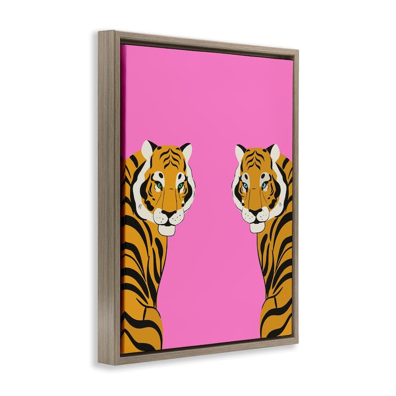 Stupell Bold Mirrored Tigers on Pink Framed Floater Canvas Wall Art Design By House of Lulu