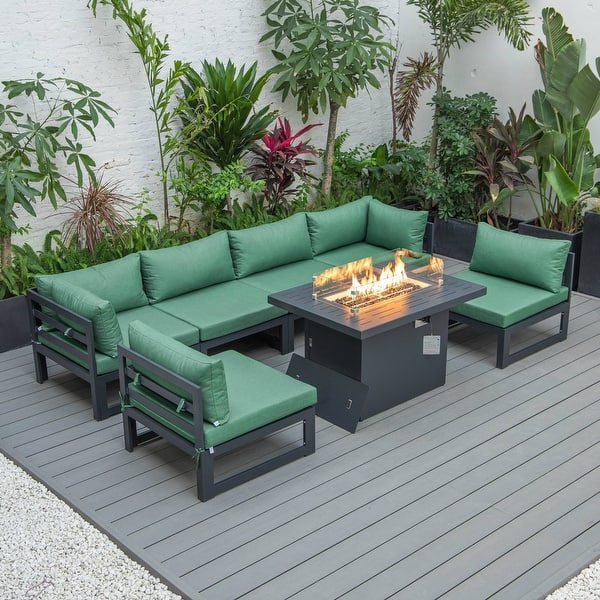 Outdoor 7Piece Patio Sectional Set Aluminum Frame W/ Fire Pit Table