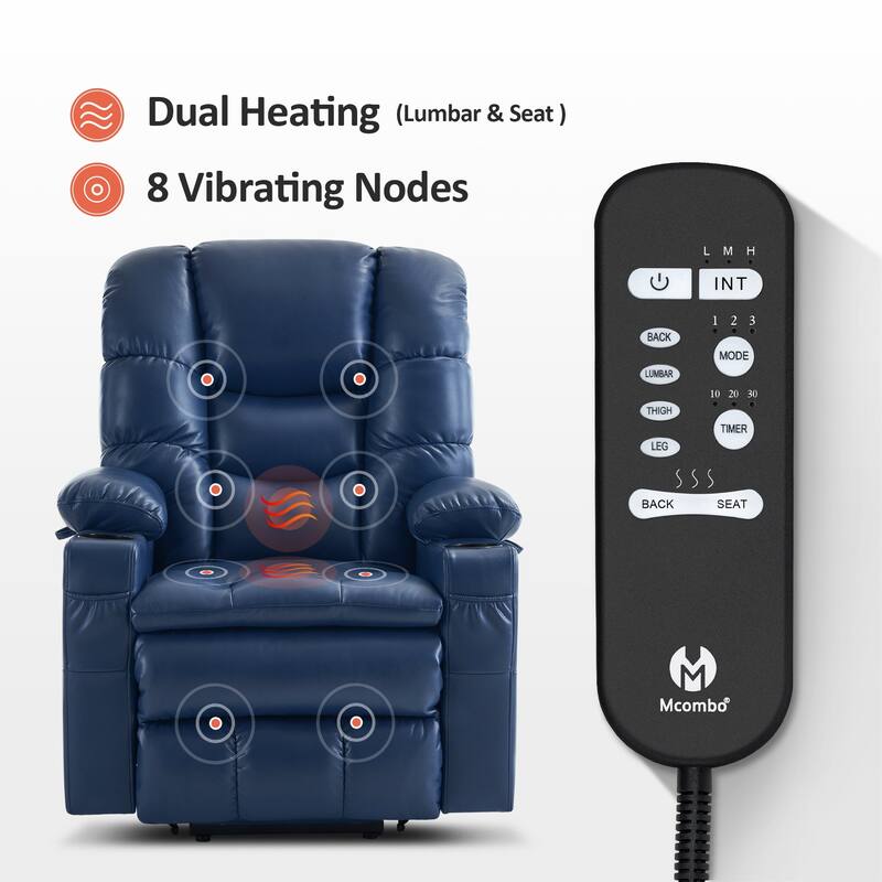 MCombo Large Dual Motor Power Lift Recliner Chair with Massage and Dual Heating for Elderly People, Faux Leather 7634