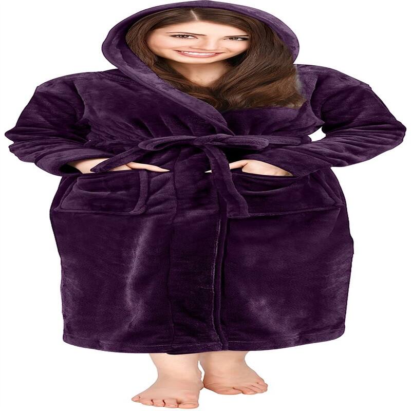 Women's Fleece Hooded Bathrobe Plush - Plum