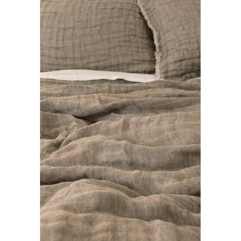 Kenton, Linen Gauze, Kale/Natural, Bedspread - Kale/Natural - King