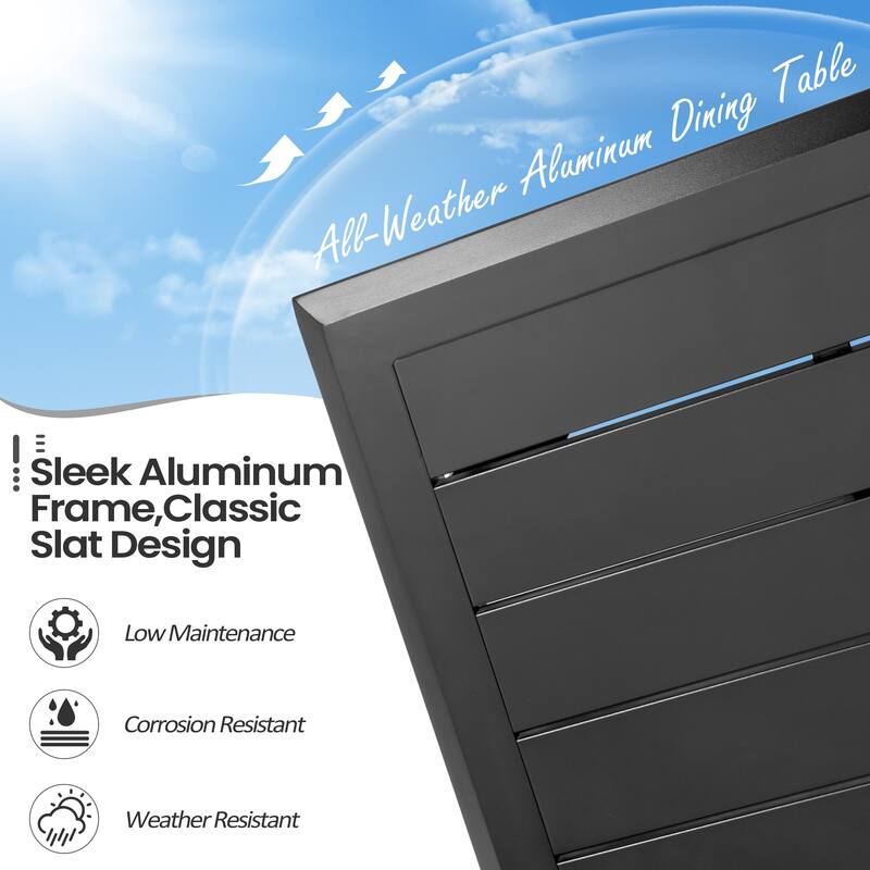 7/9/11 Piece Set Outdoor Aluminum Dining Table with Umbrella Hole for 6-10 Person and Stackable Dining Chairs