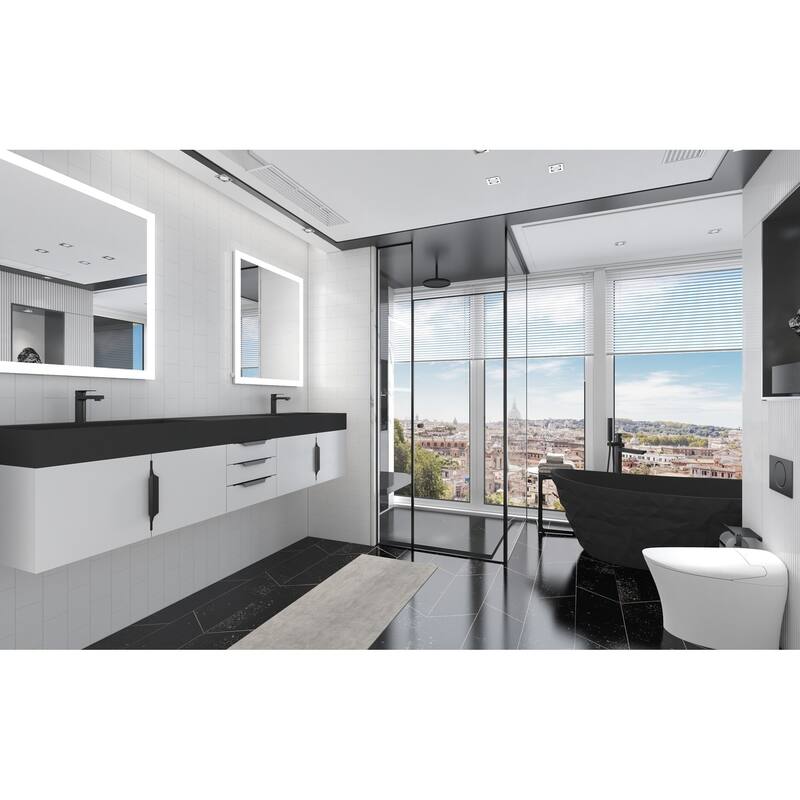 Amazon 84" Wall Mounted Double Bathroom Vanity Set w/ Black Top