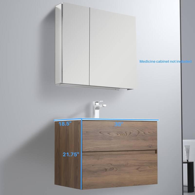 Blossom 30 Inch All Wood Wall Mounted Floating Bathroom Vanity with Sink