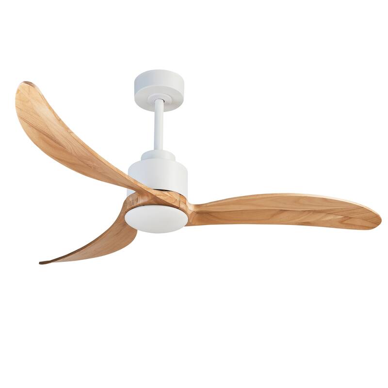 Sofucor 52 inch Ceiling Fan with Light and Remote,Solid Wood Blades,Dimmable,Noiseless,for Bedroom Living Room Gazebo Patio - White with Natural
