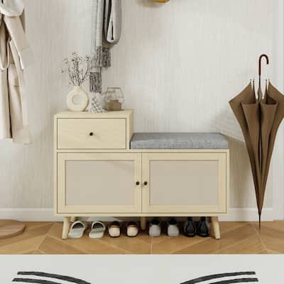 2 door shoe cabinet with 1 drawer, Freestanding Modern Shoe Storage Cabinet, for Entryway