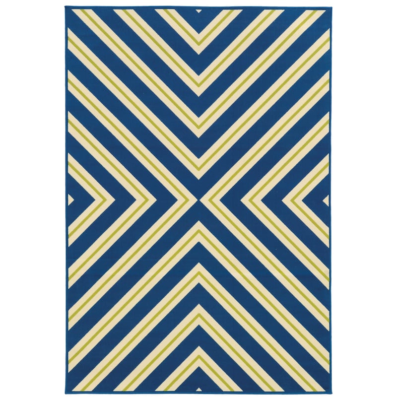 Perpignan Navy Green Geometric Outdoor Casual Area Rug