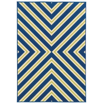 Perpignan Navy Green Geometric Outdoor Casual Area Rug