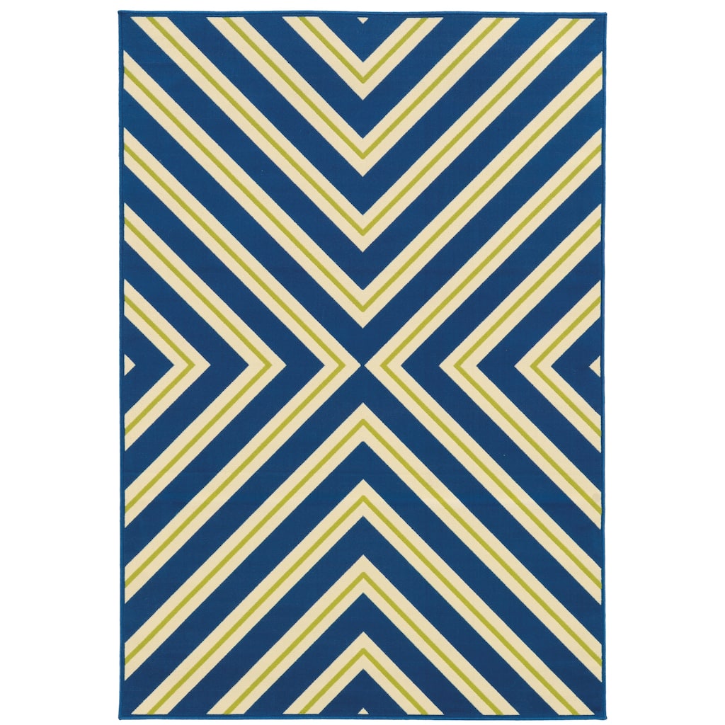 Perpignan Navy Green Geometric Outdoor Casual Area Rug