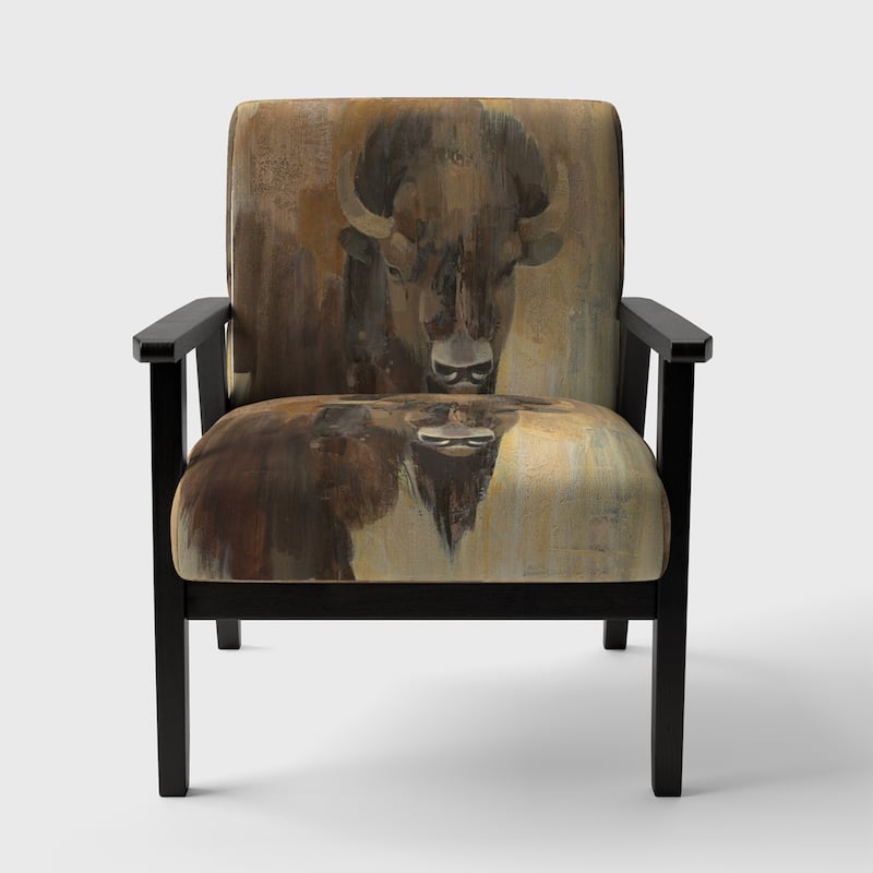 Designart "Into The Wild Gold Buffalo" Upholstered Modern Farmhouse Accent Chair - Arm Chair