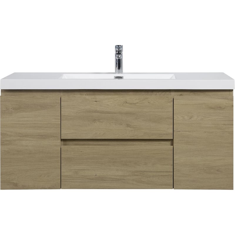 Modern Wall-Mounted Bathroom Vanity with White Solid Surface Top