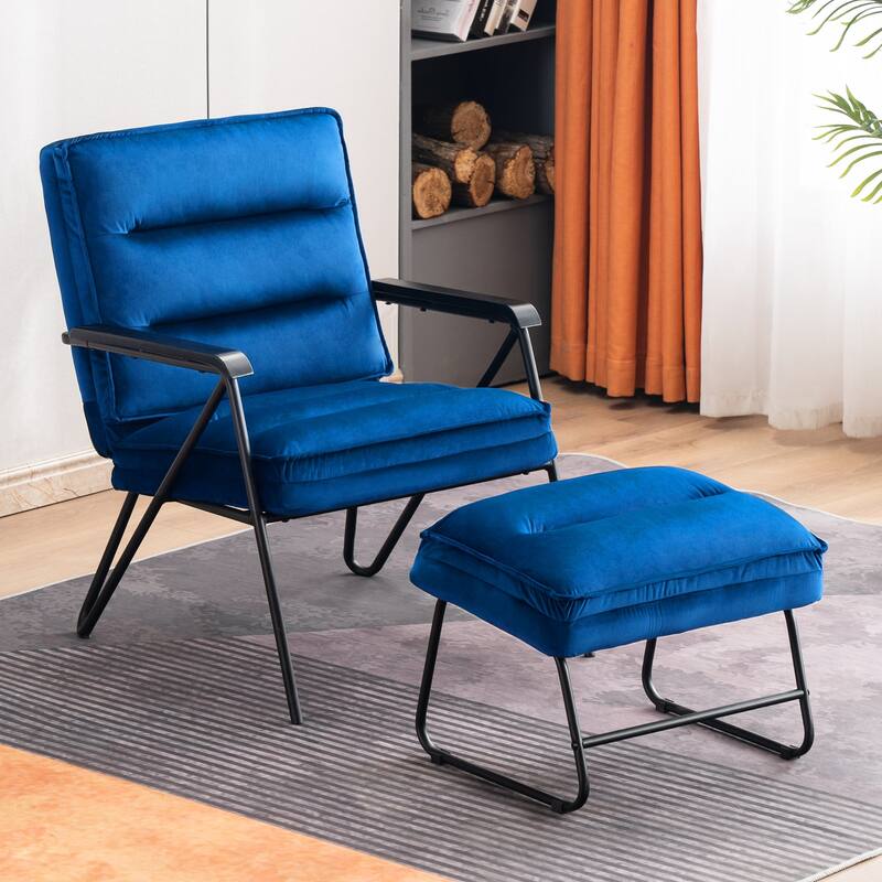MCombo Tufted Velvet and Iron Club Chair with Ottoman