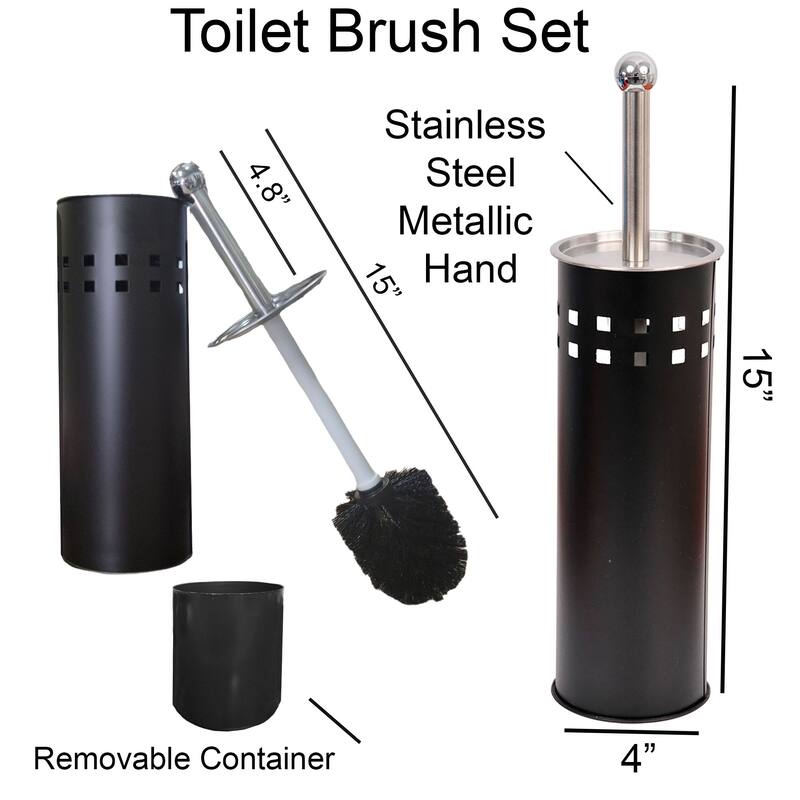 Freestanding Round Toilet Brush and Holder Set Metal