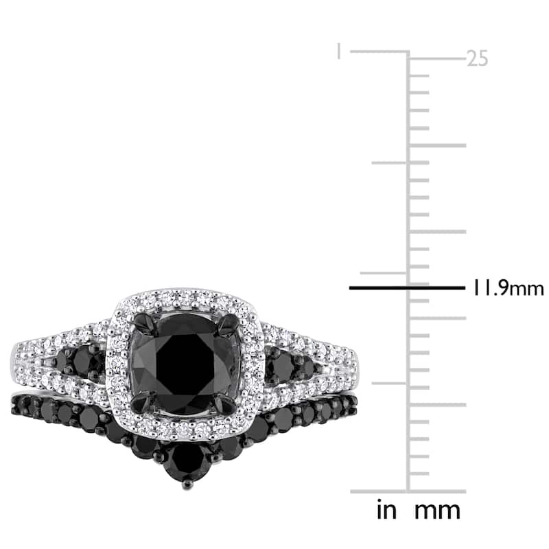 Miadora 10k White Gold with Black Rhodium 1 1/2ct TDW Black & White Diamond Halo Bridal Ring Set
