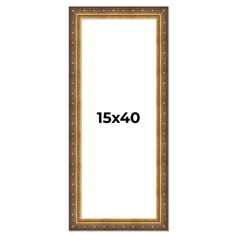 15x40 Frame Vintage Gold Solid Wood Picture Frame | 2.5 Inch Moulding