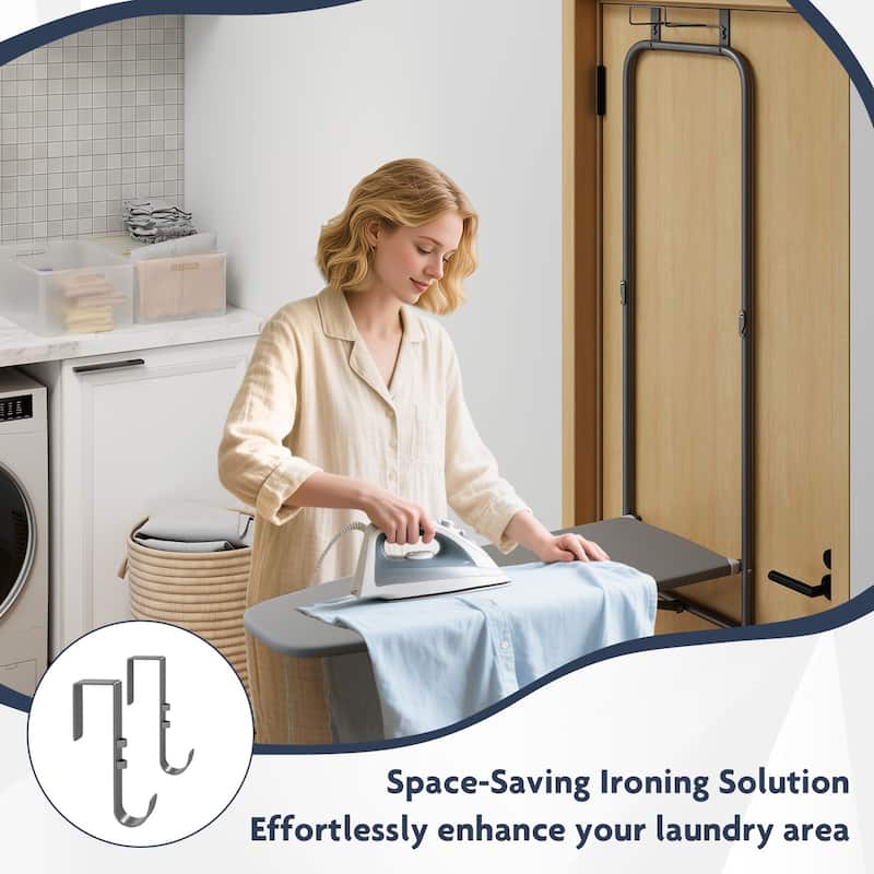 Over The Door Foldable Ironing Board with Iron Holder Space Saving Laundry Room Organizer - 42” x 17” x 50”