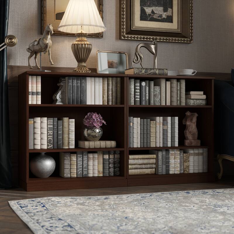 Palace Imports Premium 100% Solid European Oak Hardwood 6-Shelf Modular Bookcase - 64" Wide, 35.75" Tall - Rich-Cherry-Oak