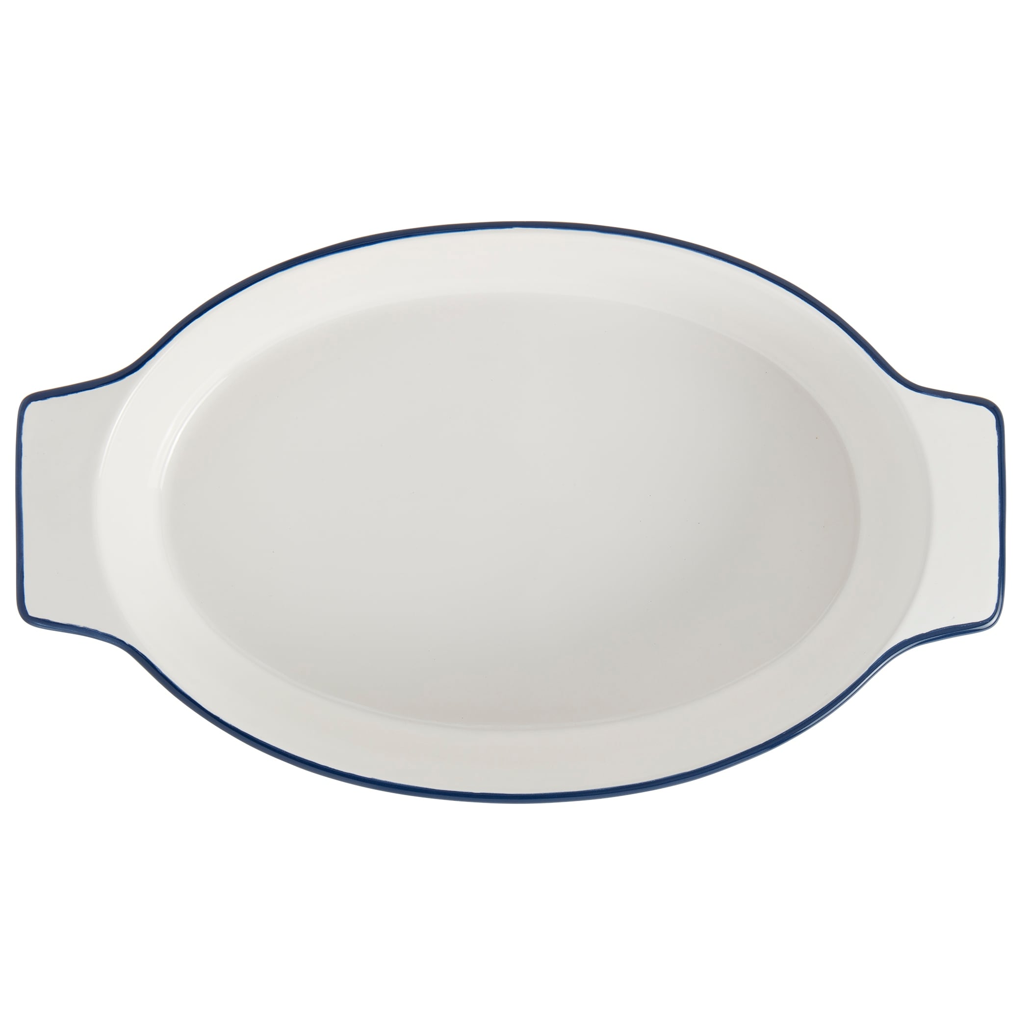 Denmark Tools for Cooks 15 x 9 Oval White Ceramic Baker w/ Blue Rim - 15x10