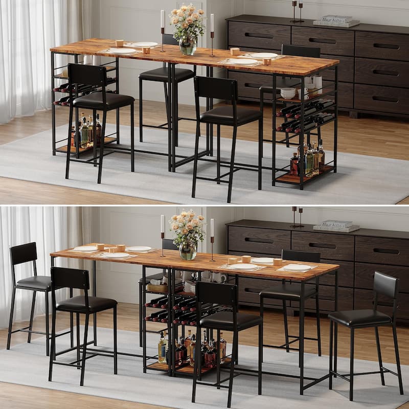 Dining Room Table with 2 Upholstered Chairs, Bistro Table and Chairs Set of 2 with Storage Shelves
