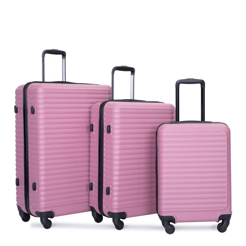 3 Piece ABS Hardside Luggage Sets Spinner Wheels Suitcase with Two Hooks and TSA Lock & Telescoping Handle