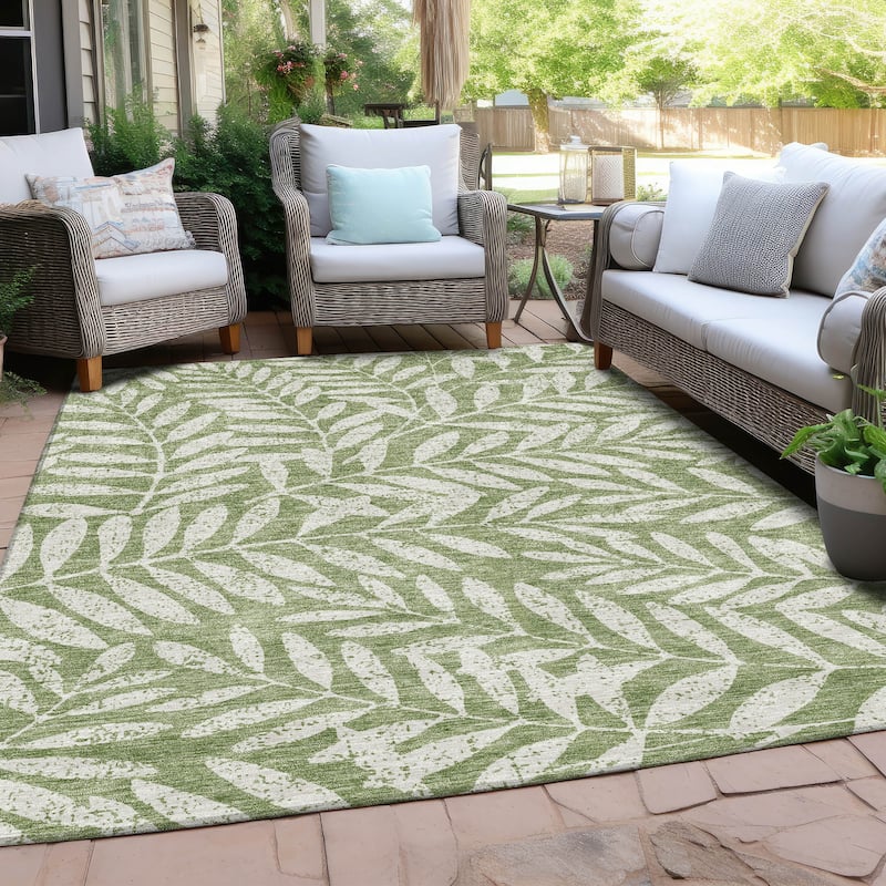 Machine Washable Indoor/ Outdoor Chantille Palm Rug - Green - 10' x 14'