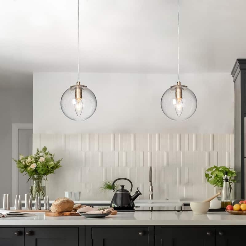 Farmhouse Mini 1-Light Glass Globe Pendant Lights Dimmable Orb Kitchen Sink Fixture - D5.5"xH6.5"
