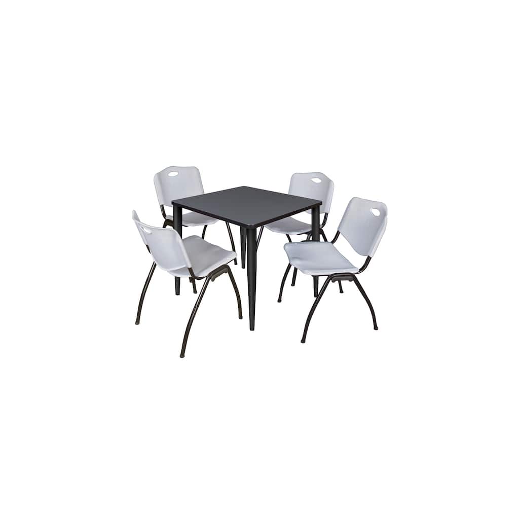30 in. Square Breakroom Table- Grey Top, Black Base & 4 M Stack Chairs- Grey - Grey, Black, Beige