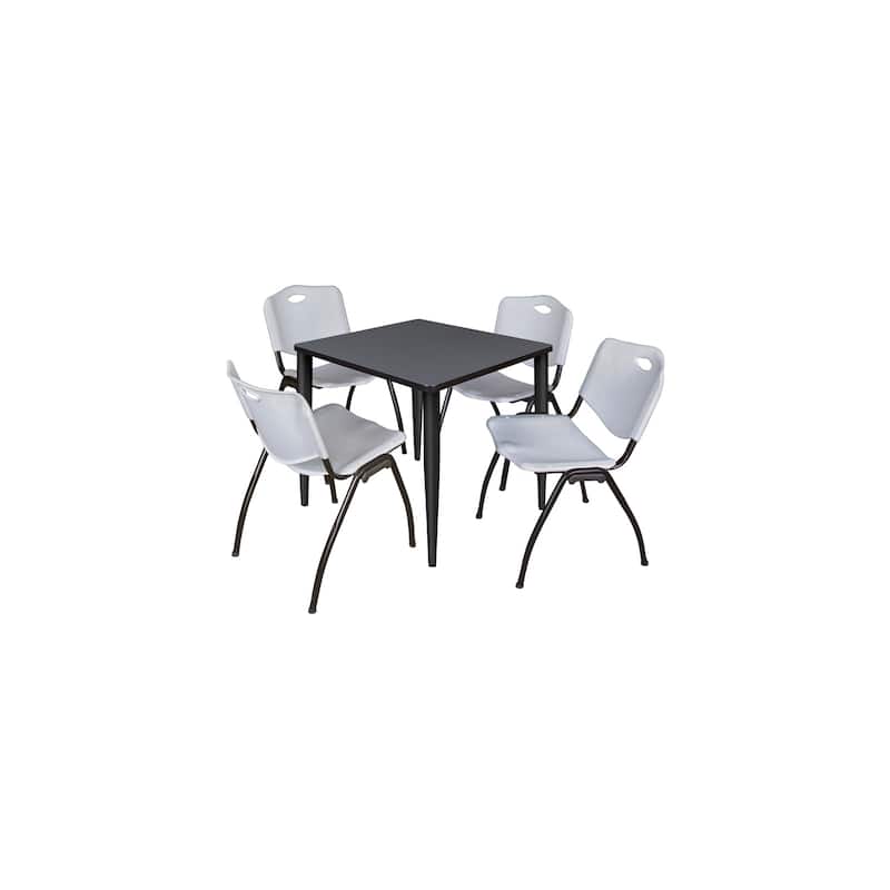 30 in. Square Breakroom Table- Grey Top, Black Base & 4 M Stack Chairs- Grey - Grey, Black, Beige