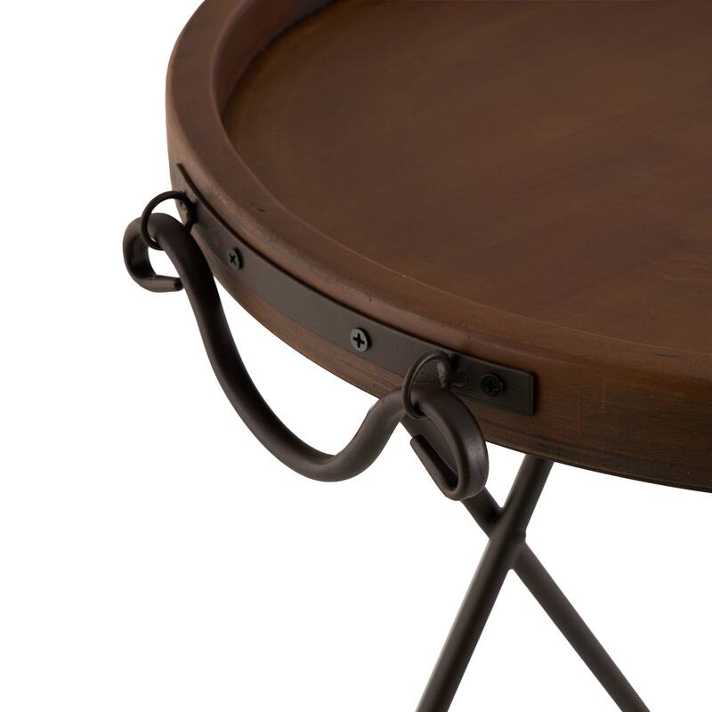 Metal Accent Table with Brown Wood Top - Black - Roche River Decor