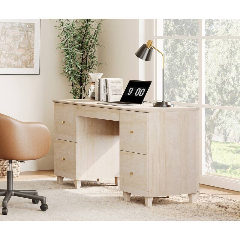 58" Executive Desk with 5 Drawers&Charging Station for Home Office