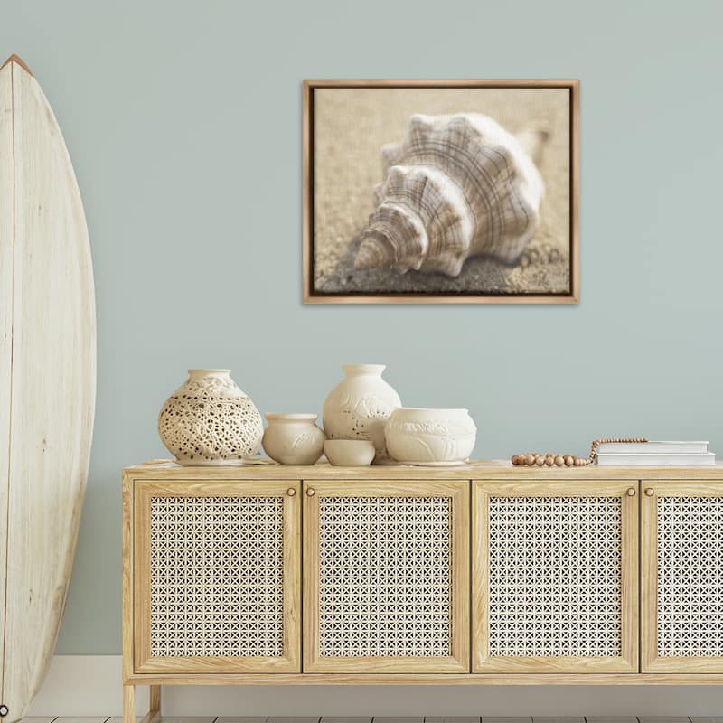 Stupell Neutral Tone Conch Shell Framed Floater Canvas Wall Art Design By Dora Rotondella