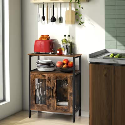 Industrial Liquor Bar Cabinet Buffet Sideboard Wine Rack Glass Holder