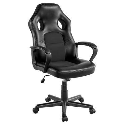 Smilemart Adjustable Swivel Artificial Leather Gaming Chair, Black - 26.60 x 25.00 x 40.70 Inches