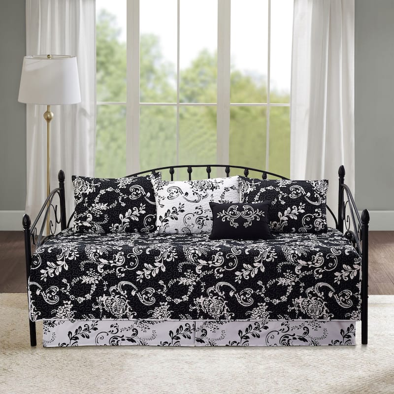 Serenta 6 Piece Cotton Blend Daybed Bedspread Coverlet Set - 75" x 39" - La Boheme - Black