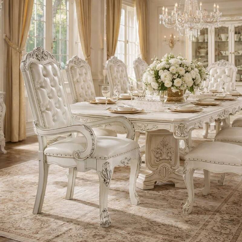 Aurora 27 Inch Executive Office Chair, Faux Leather, Tufted, Bone White