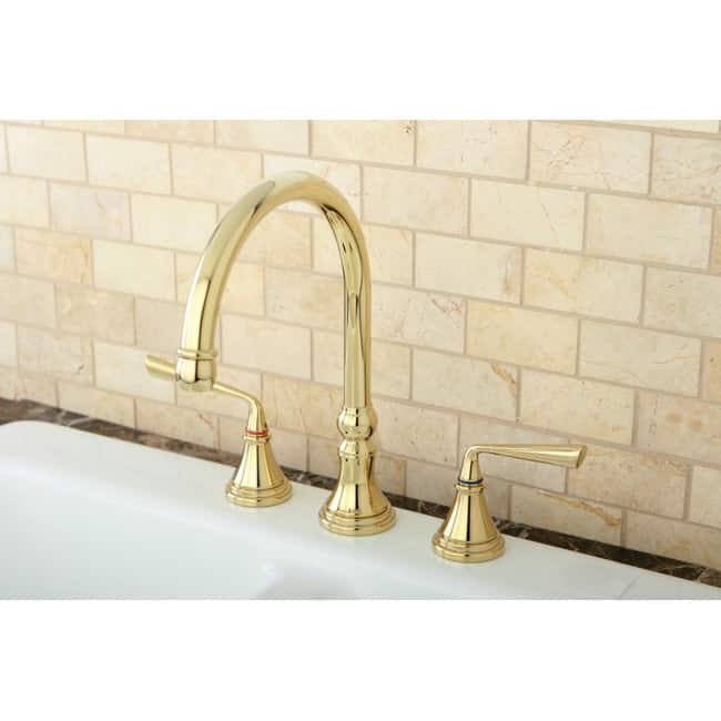 Kingston Brass Silver Sage Widespread Kitchen Faucet with Metal Lever