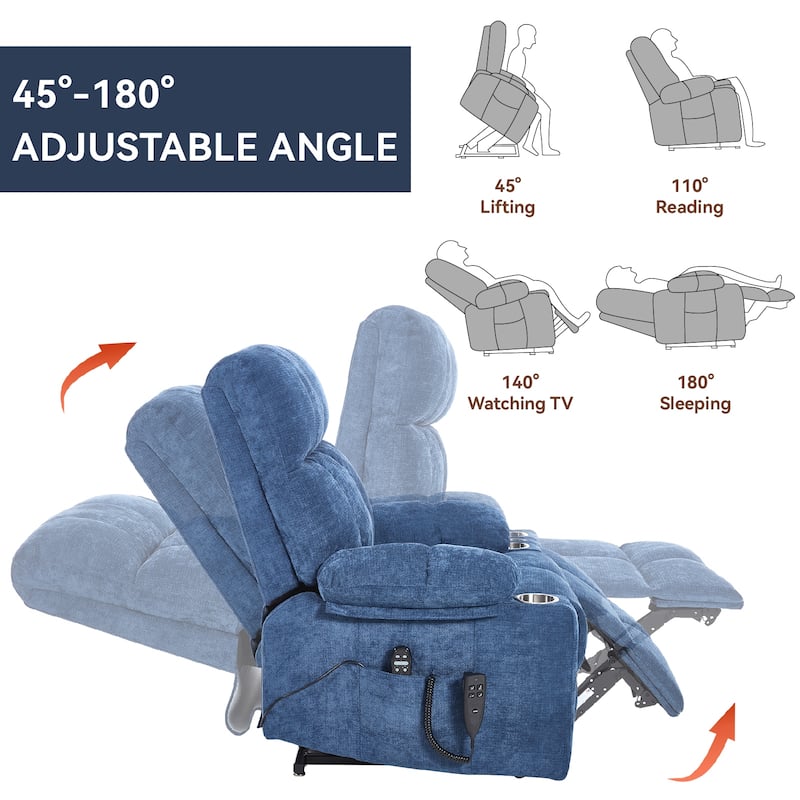 Oversized Chenille Power Lift Recliner with Dual Cup Holders