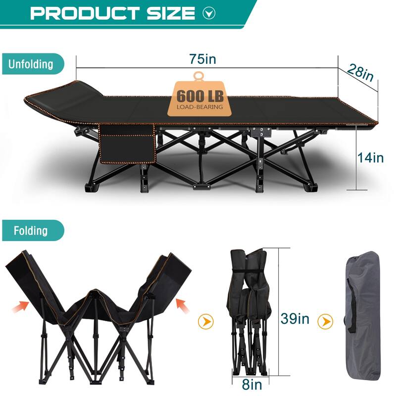 75" Folding Camping Bed with 3.3 Inch Mattress, Portable Sleeping Cot