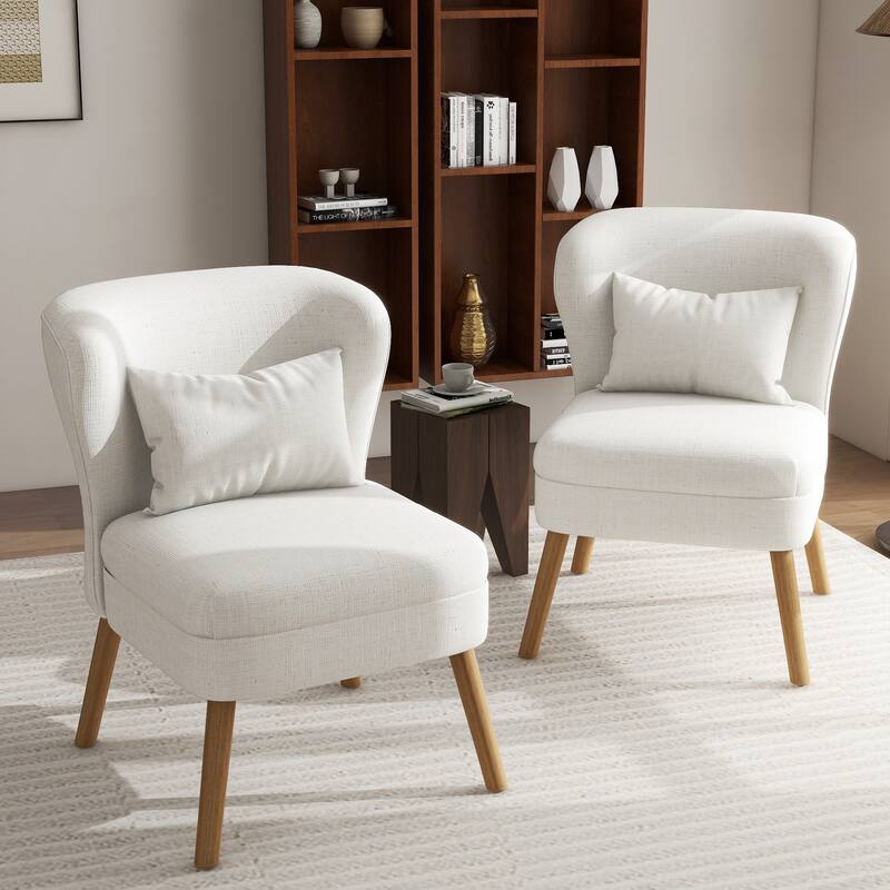 2 Set Upholstered Accent Chair Armchair Linen Side Chair
