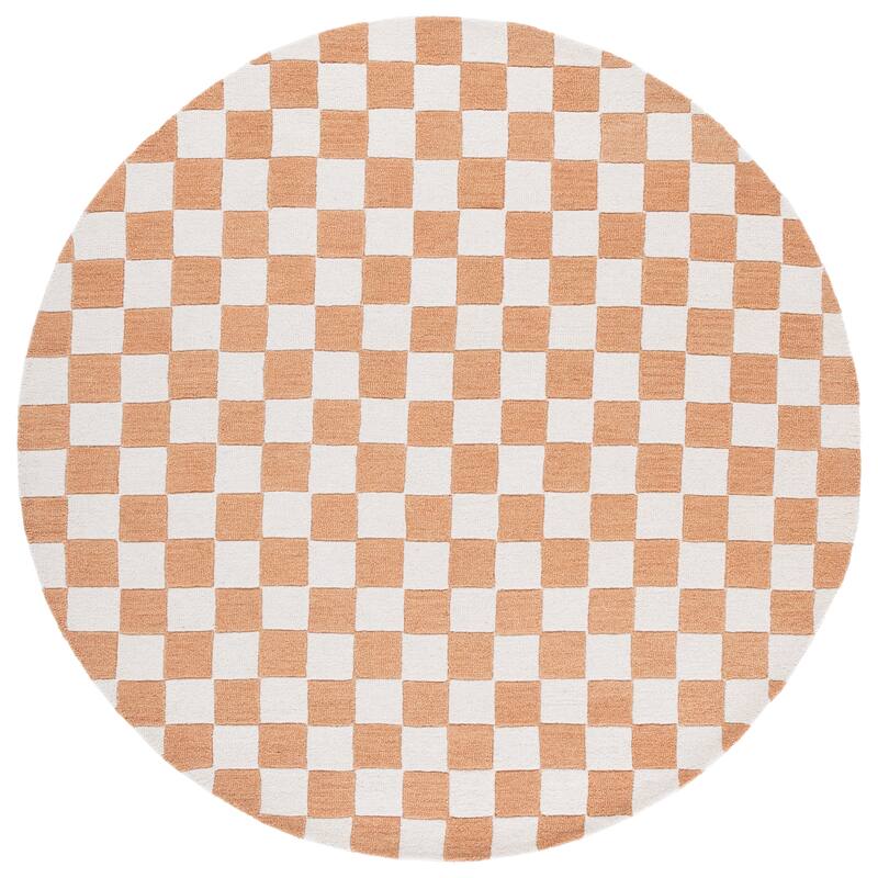 SAFAVIEH Handmade Ebony Gulnur Farmhouse Checkered Wool Rug - 6' Round - Rust/Ivory