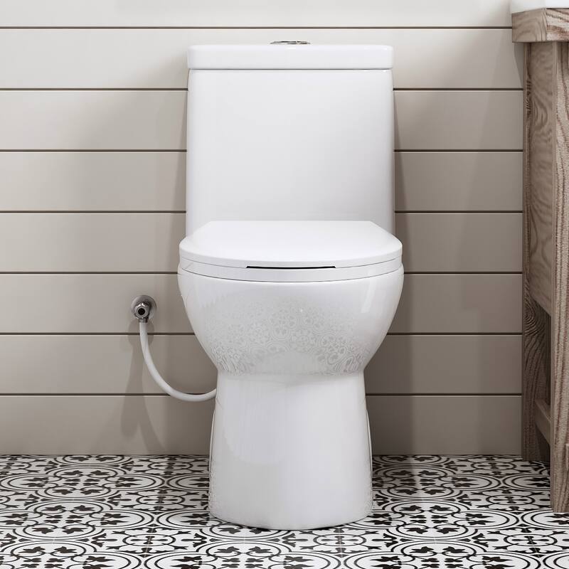 HOROW 1 Piece Dual Flush Elongated Toilet White 0.8 1.28 GPF Seat Included - N/A